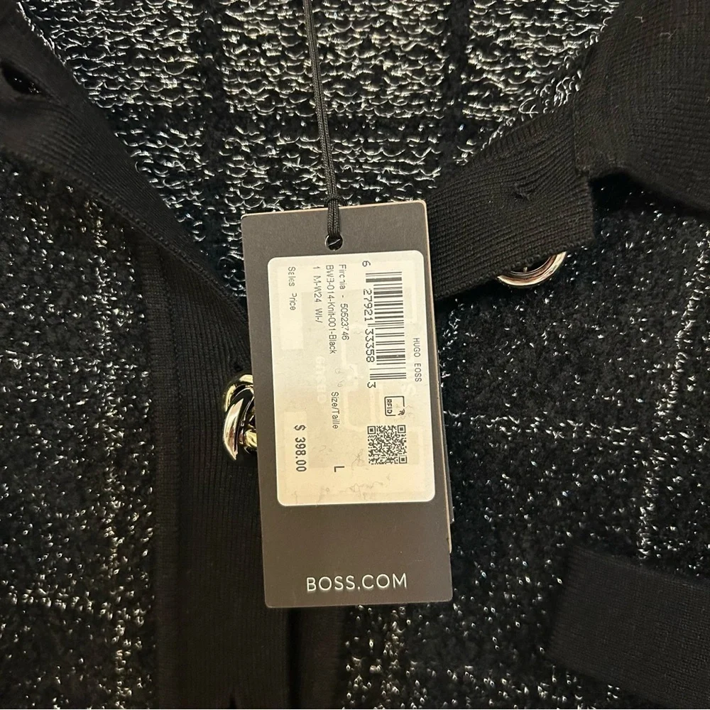 BOSS by Hugo Boss Women’s Sparkle Tweed Cropped Jacket in Black Lurex Plaid Sz L